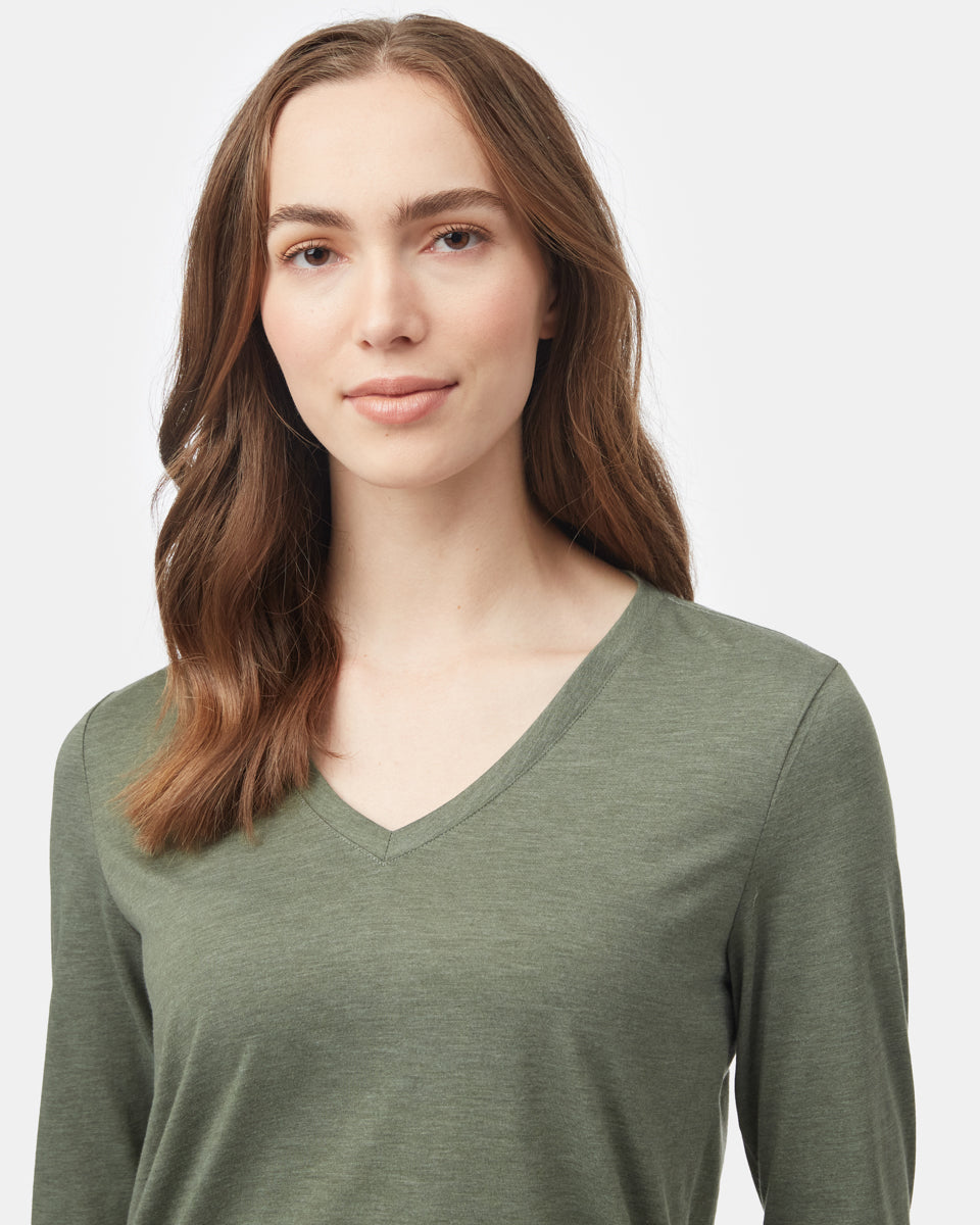 Tentree Women's TreeBlend V-Neck Longsleeve T-Shirt - Agave Green