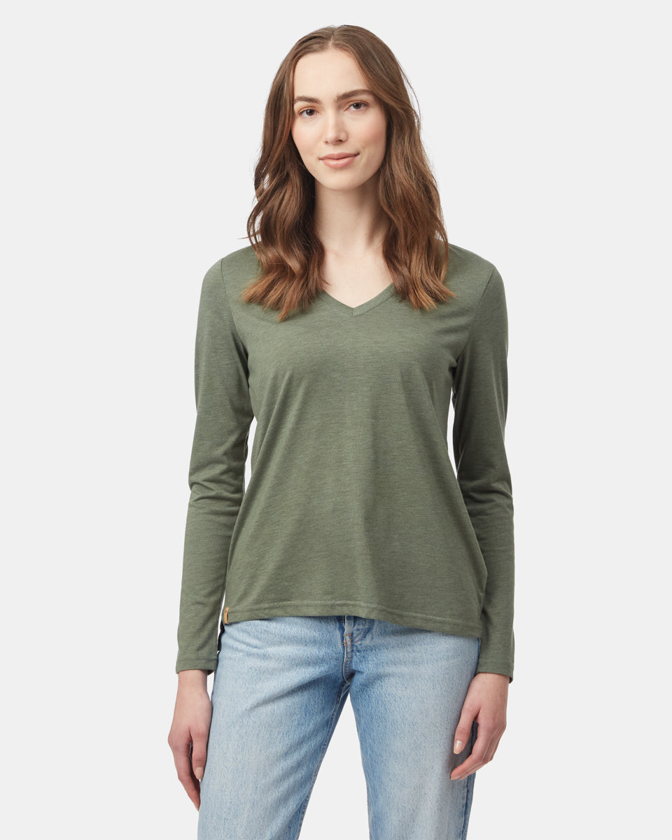 Tentree Women's TreeBlend V-Neck Longsleeve T-Shirt - Agave Green