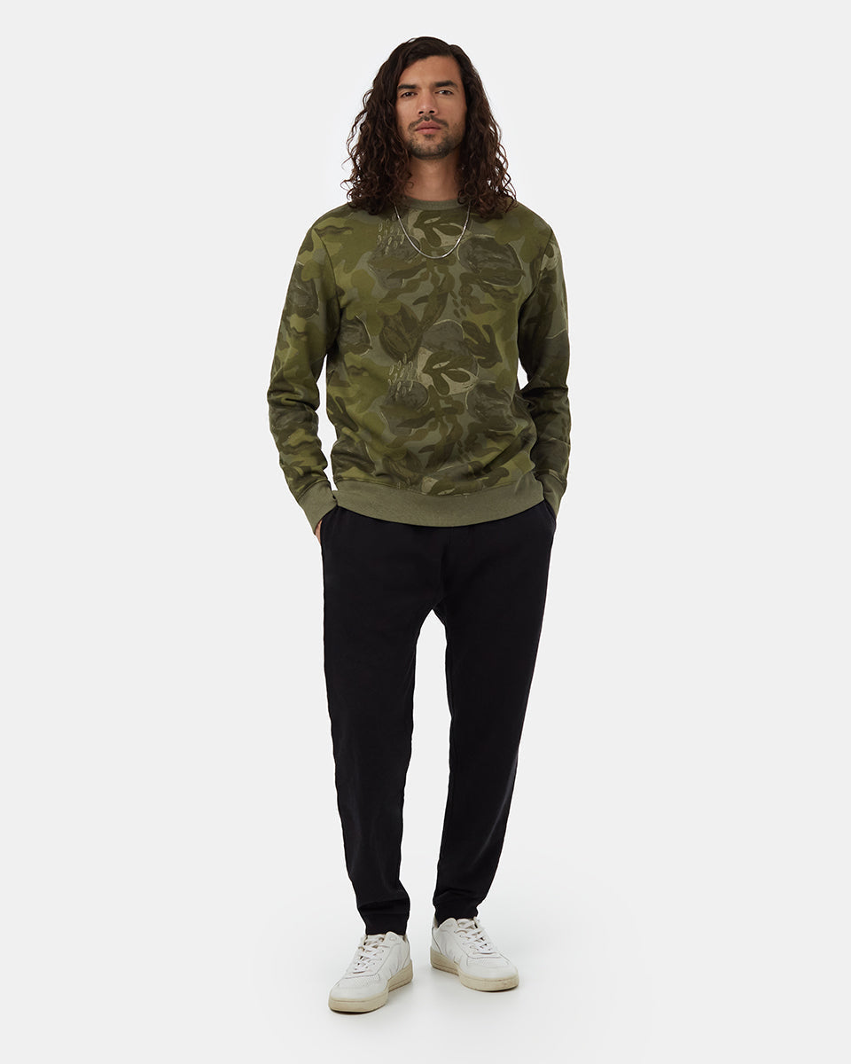 Tentree Men's Abstract Kelp Crew - Deep Lichen Green Olive Night Green