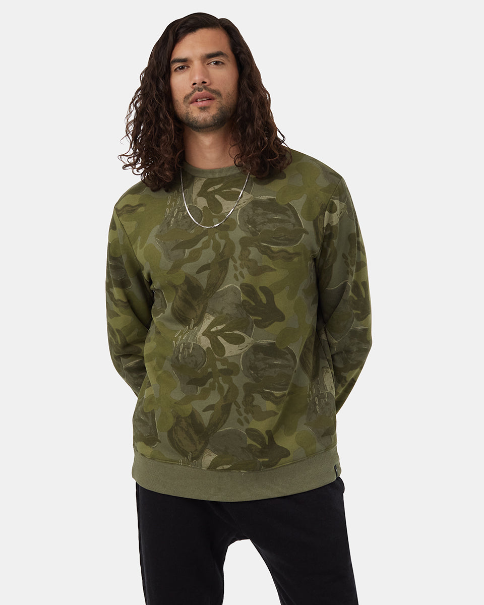 Tentree Men's Abstract Kelp Crew - Deep Lichen Green Olive Night Green