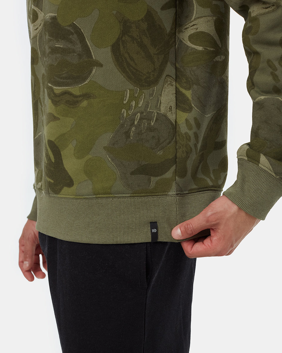 Tentree Men's Abstract Kelp Crew - Deep Lichen Green Olive Night Green