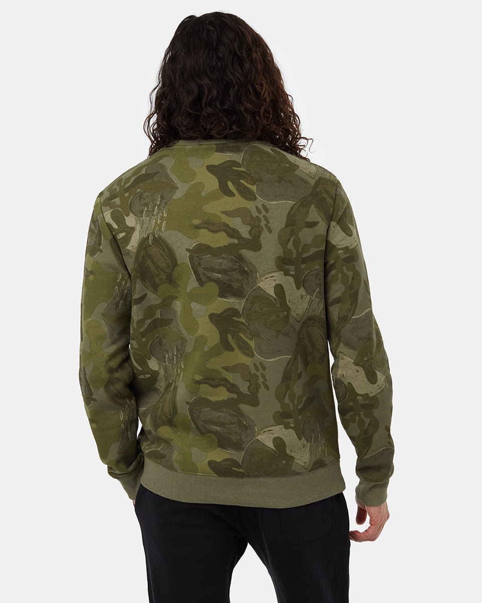 Tentree Men's Abstract Kelp Crew - Deep Lichen Green Olive Night Green