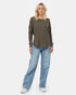Tentree Women's TreeWaffle Crew Longsleeve - Black Olive Green Heather