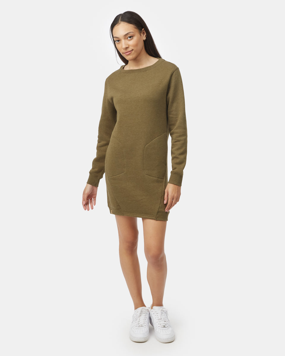 Tentree Women's Fleece Crew Dress - Uniform Green Heather