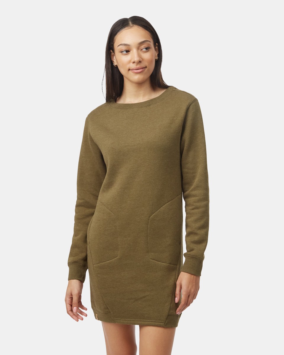 Tentree Women's Fleece Crew Dress - Uniform Green Heather