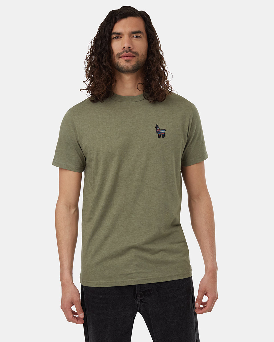 Tentree Men's Peru Embroidered Llama T-Shirt - Deep Lichen Green Tide
