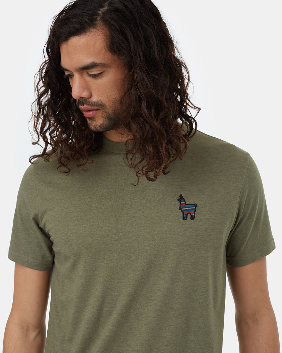 Tentree Men's Peru Embroidered Llama T-Shirt - Deep Lichen Green Tide