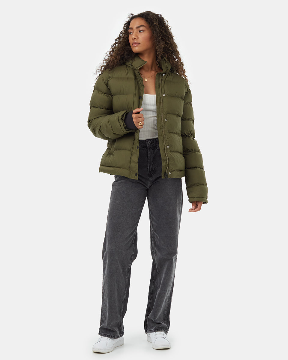 Tentree Ungendered Cloud Shell Mid-Length Puffer - Olive Night Green