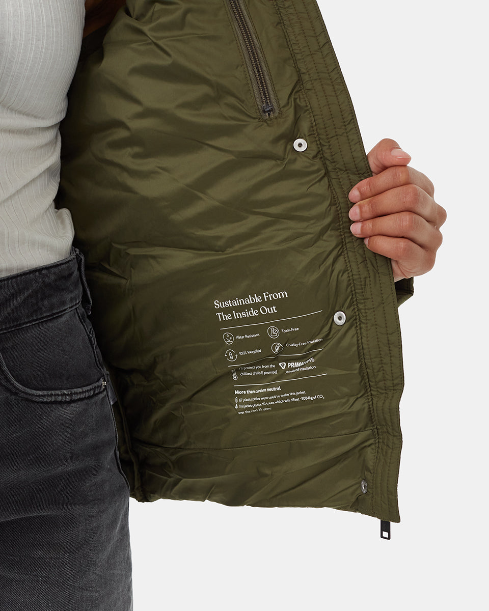 Tentree Ungendered Cloud Shell Mid-Length Puffer - Olive Night Green