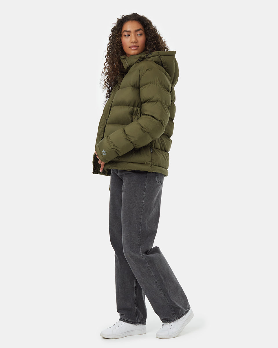 Tentree Ungendered Cloud Shell Mid-Length Puffer - Olive Night Green