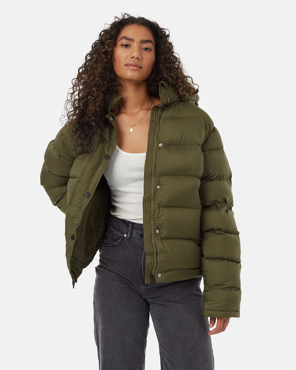 Tentree Ungendered Cloud Shell Mid-Length Puffer - Olive Night Green