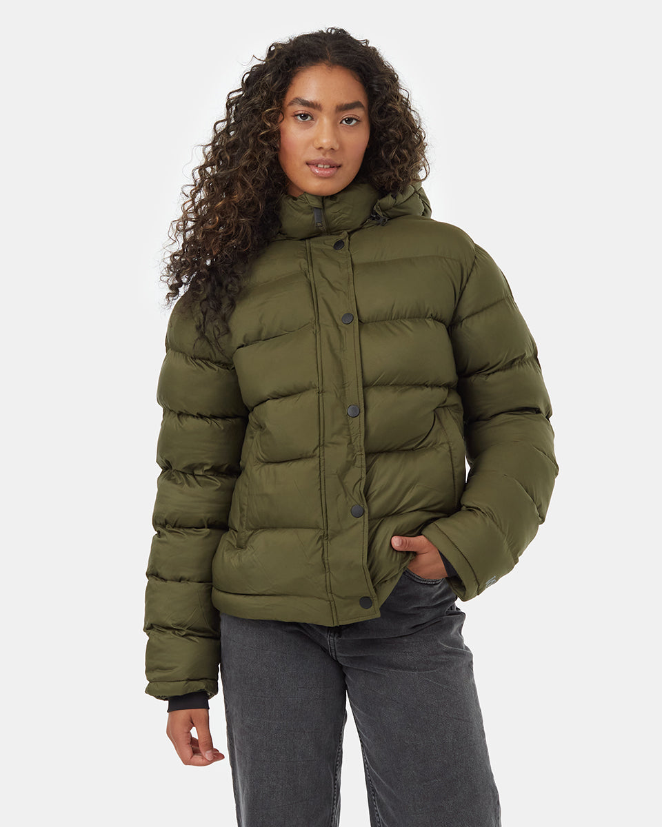 Tentree Ungendered Cloud Shell Mid-Length Puffer - Olive Night Green
