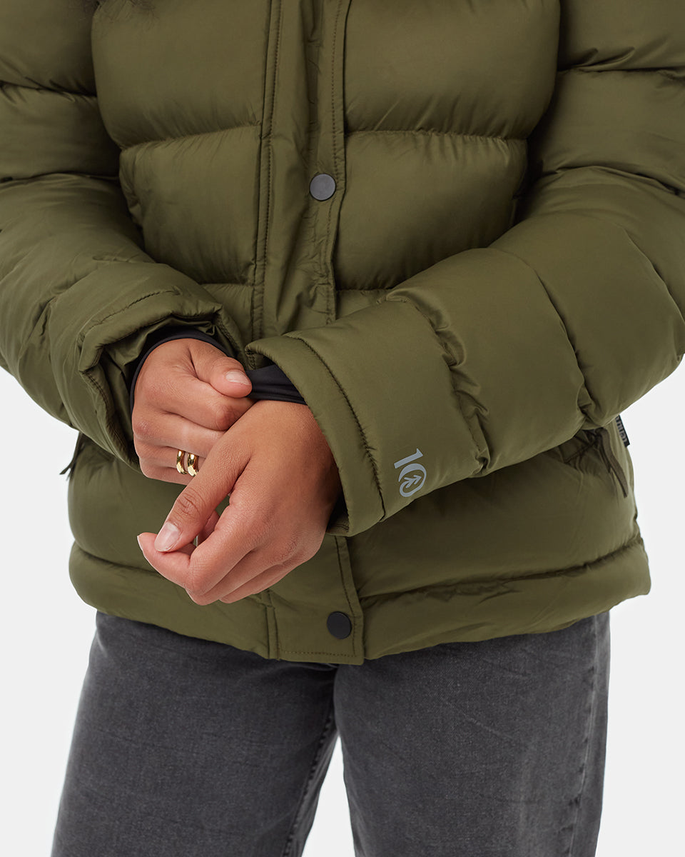 Tentree Ungendered Cloud Shell Mid-Length Puffer - Olive Night Green