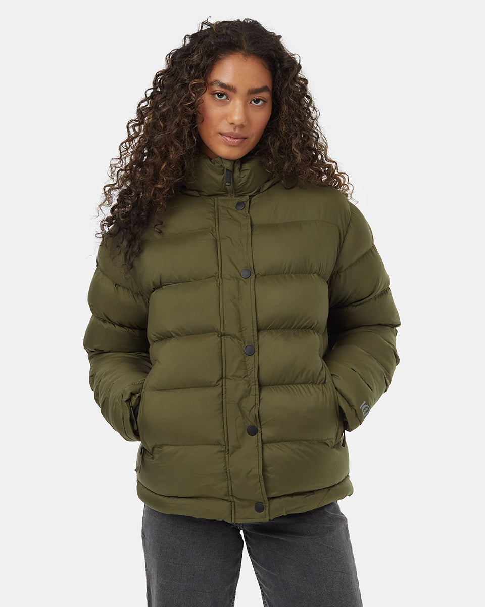 Tentree Ungendered Cloud Shell Mid-Length Puffer - Olive Night Green