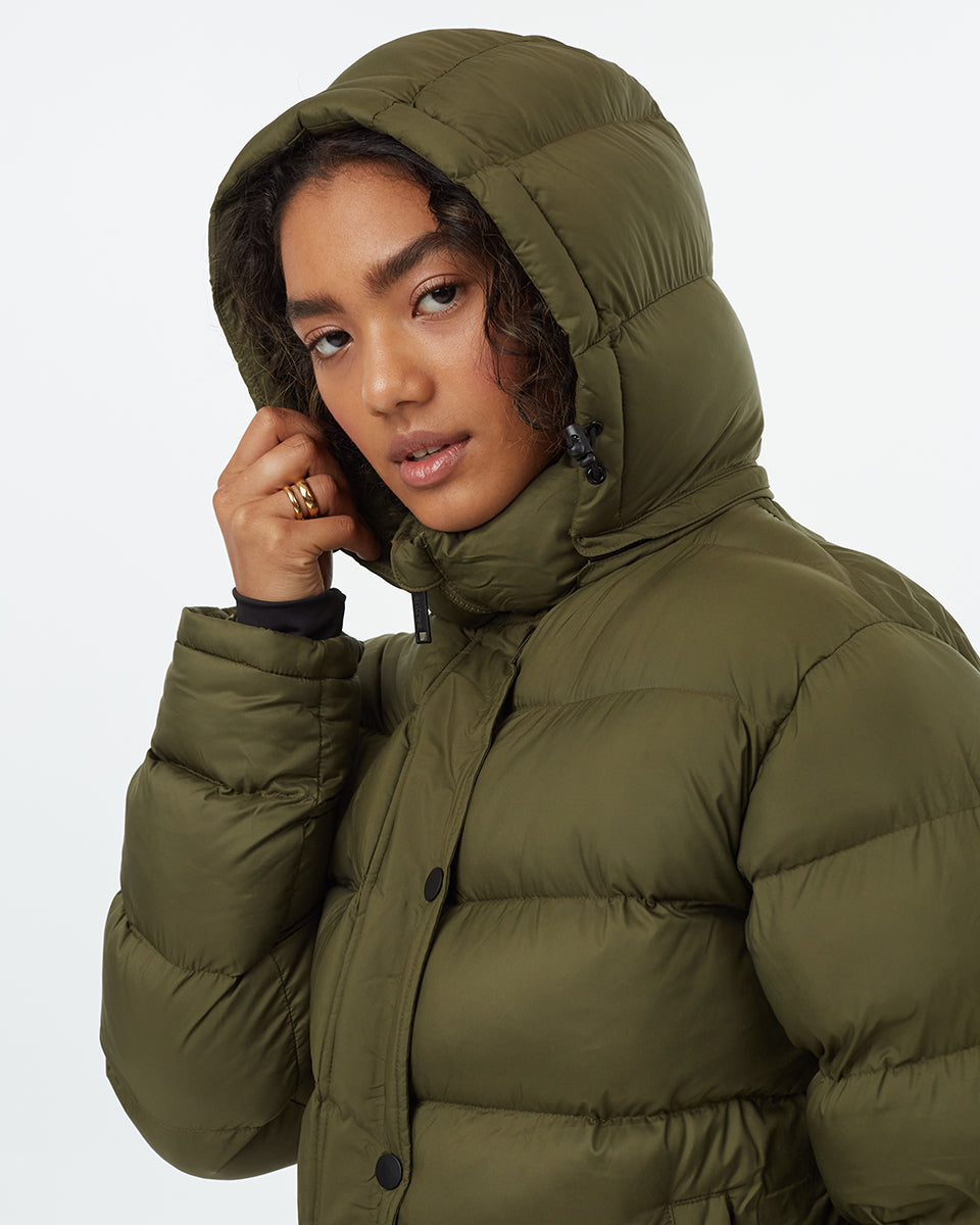 Tentree Ungendered Cloud Shell Mid-Length Puffer - Olive Night Green
