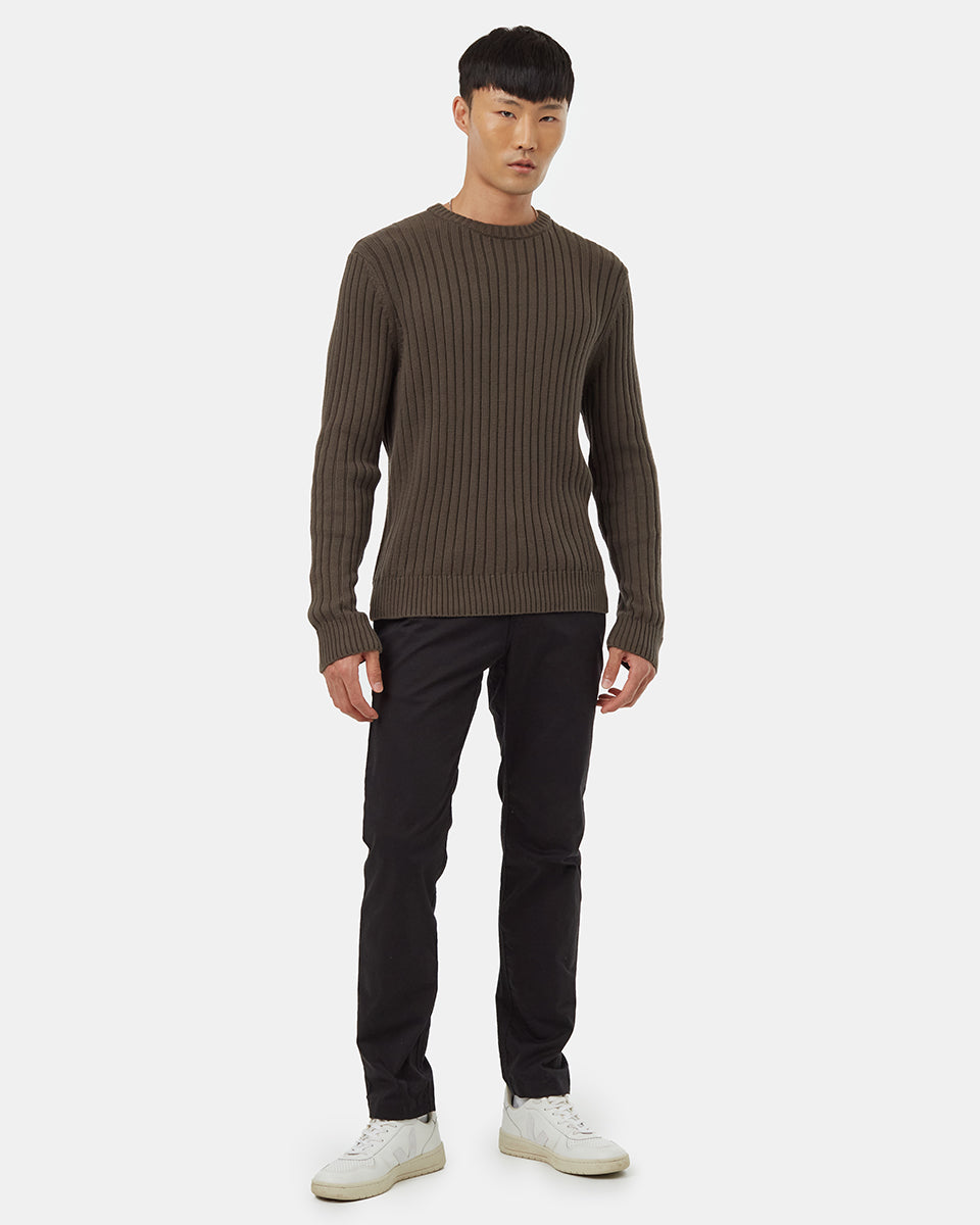 Tentree Men's Highline Cotton Wide Rib Crew - Black Olive Green