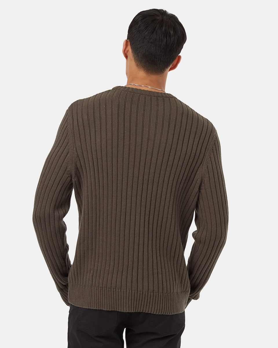 Tentree Men's Highline Cotton Wide Rib Crew - Black Olive Green