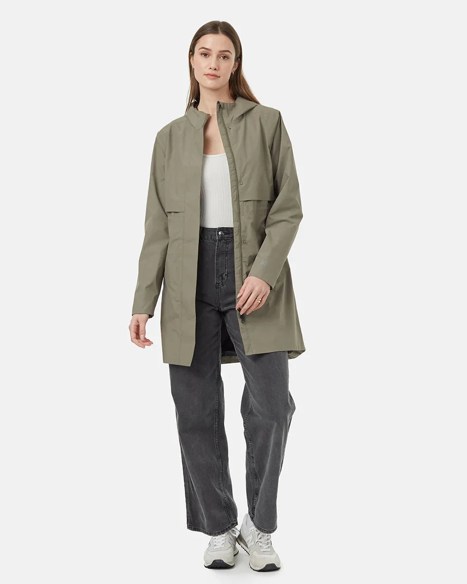 Tentree Women's Nimbus Long Rain Jacket - Deep Lichen Green
