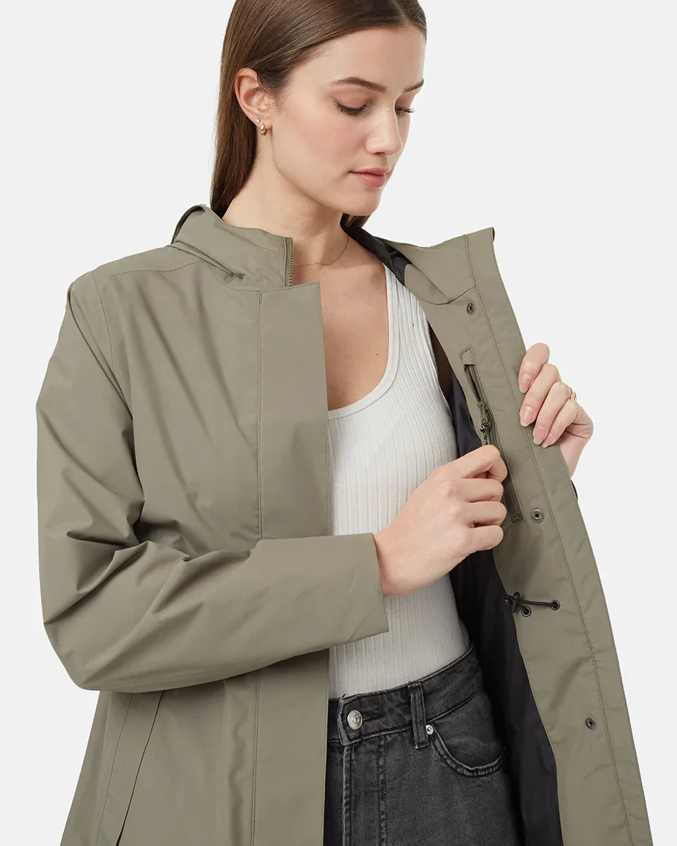 Tentree Women's Nimbus Long Rain Jacket - Deep Lichen Green