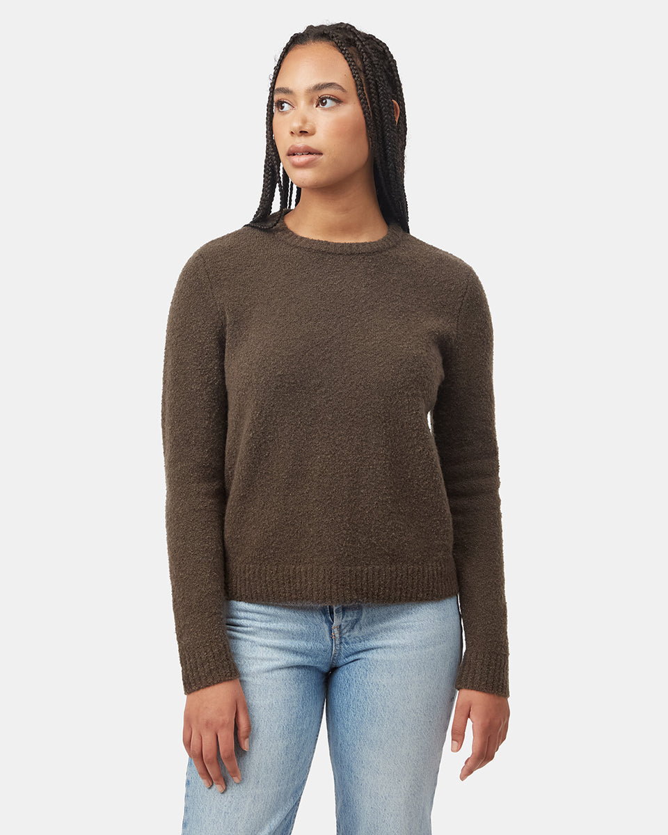 Tentree Women's Highline Fuzzy Crew Sweater - Black Olive Green