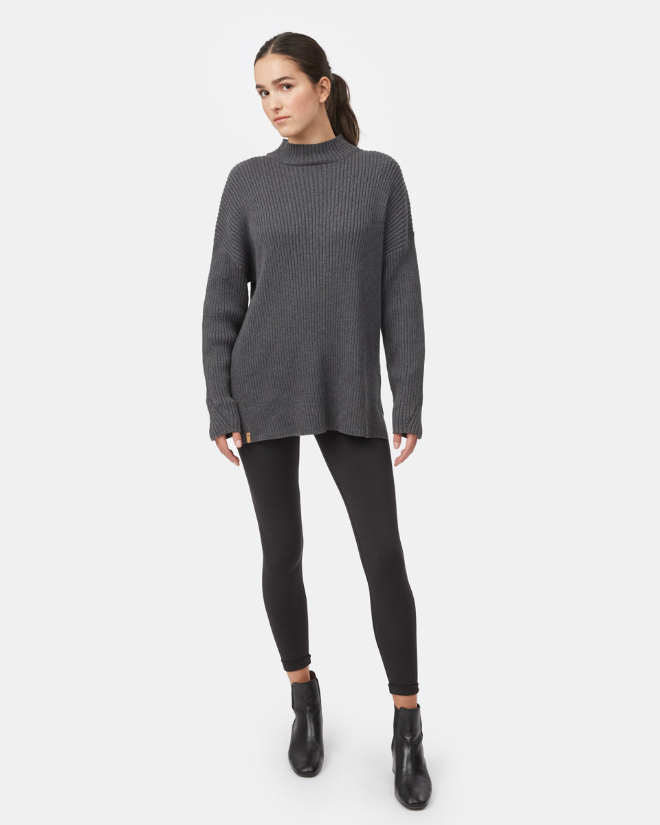 Tentree Women's Highline Rib Tunic Sweater - Dark Grey Heather