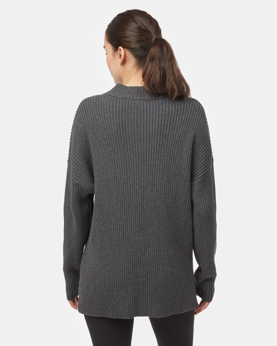 Tentree Women's Highline Rib Tunic Sweater - Dark Grey Heather
