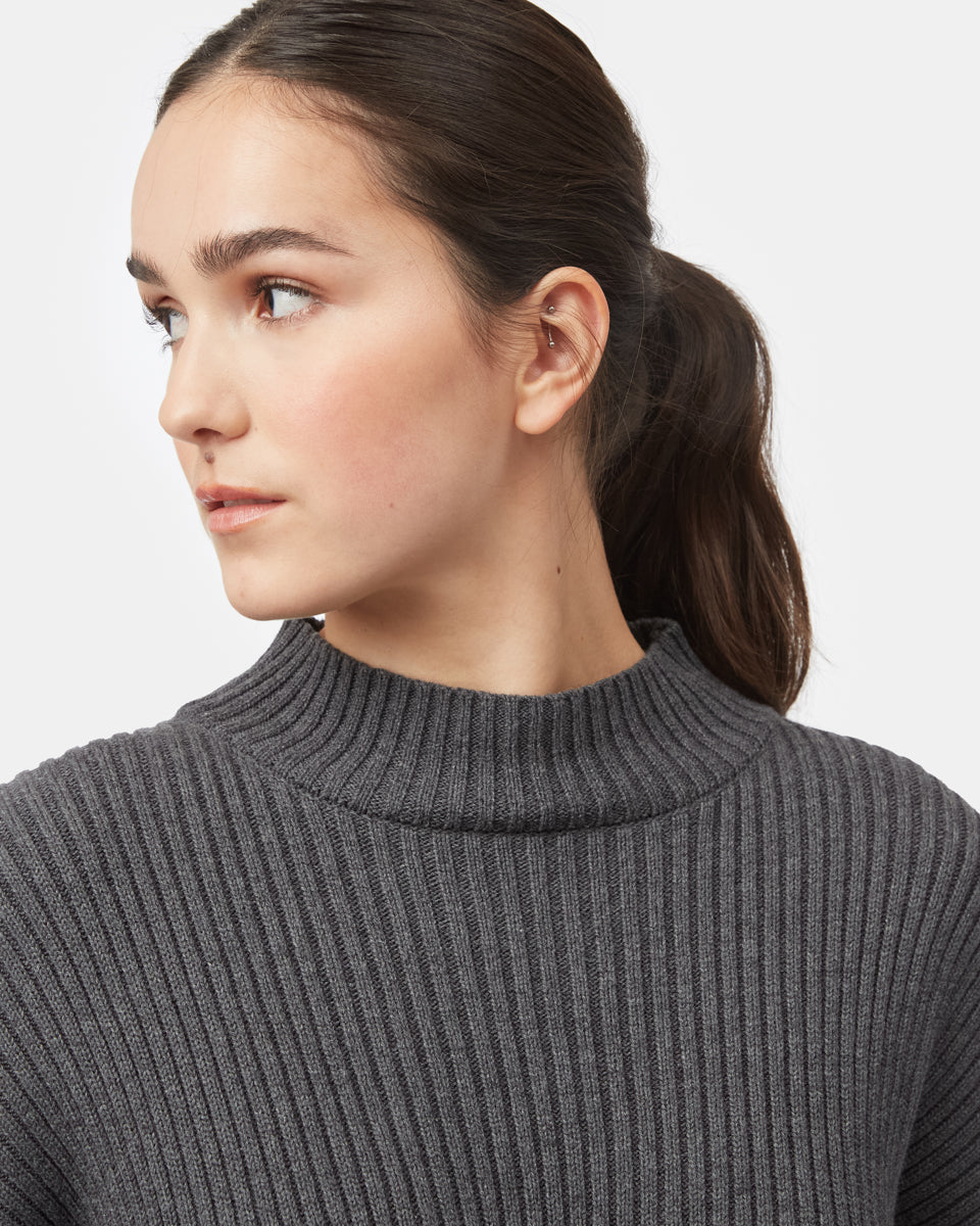 Tentree Women's Highline Rib Tunic Sweater - Dark Grey Heather