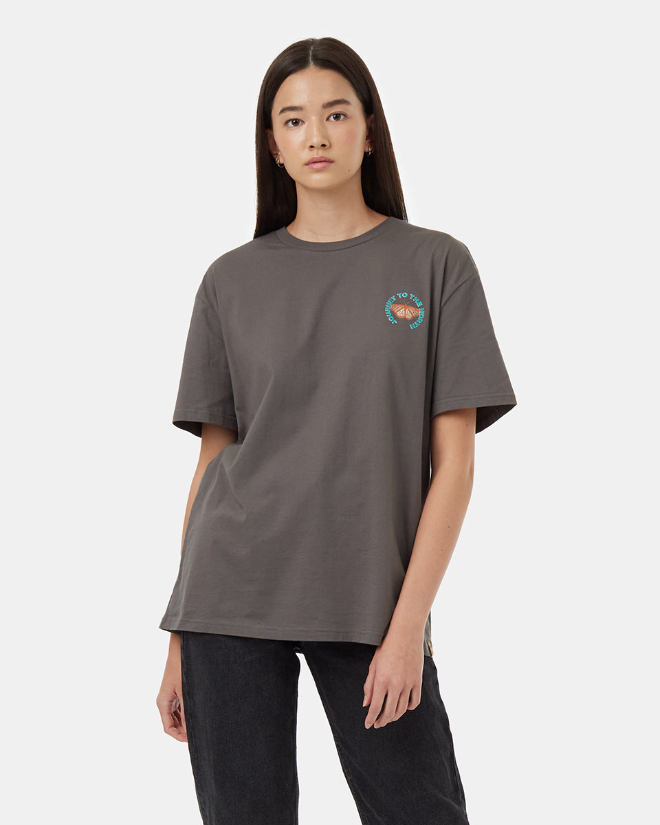 Tentree Ungendered Monarch Highway T-Shirt - Granite Grey Cloud White