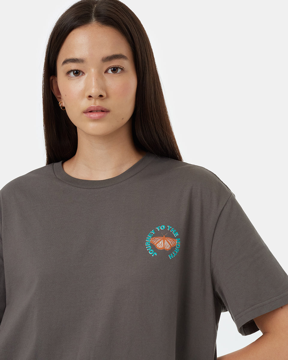 Tentree Ungendered Monarch Highway T-Shirt - Granite Grey Cloud White