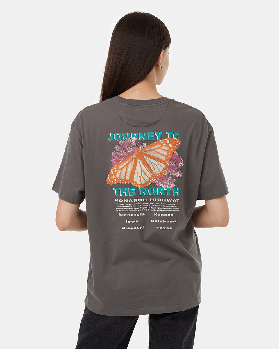 Tentree Ungendered Monarch Highway T-Shirt - Granite Grey Cloud White