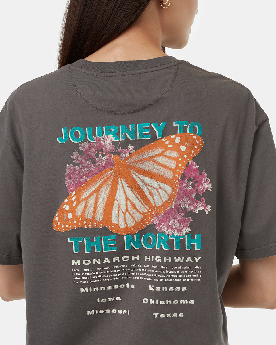 Tentree Ungendered Monarch Highway T-Shirt - Granite Grey Cloud White
