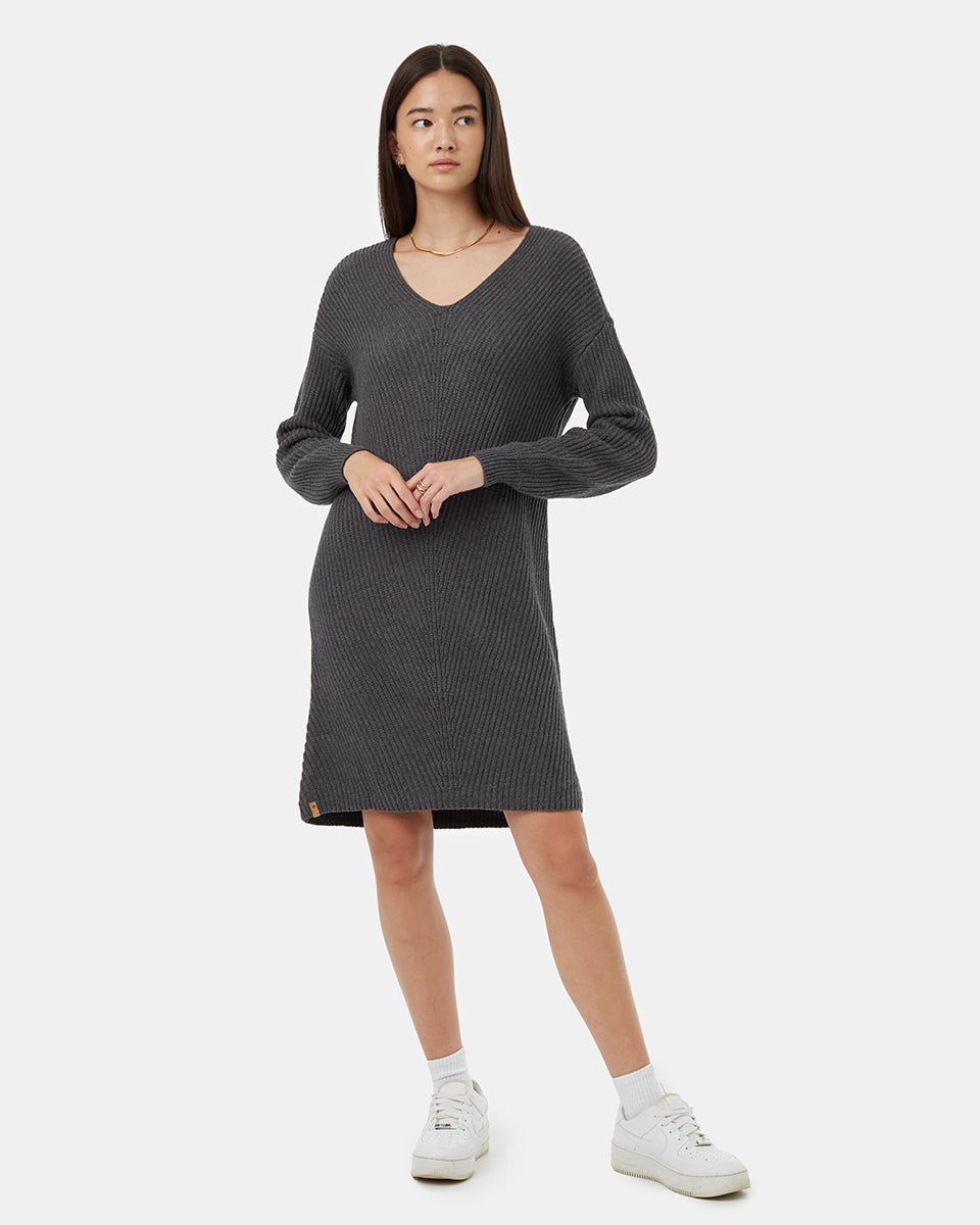 Tentree Women's Highline V-Neck Sweater Dress - Dark Grey Heather