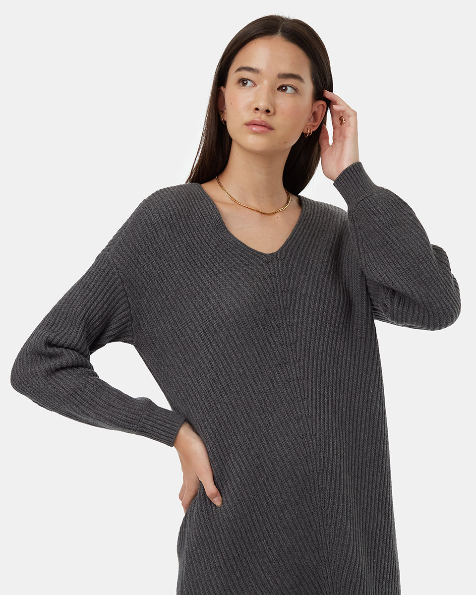 Tentree Women's Highline V-Neck Sweater Dress - Dark Grey Heather