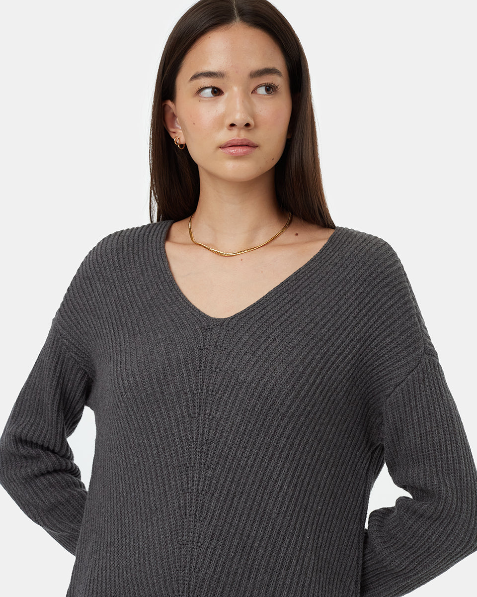 Tentree Women's Highline V-Neck Sweater Dress - Dark Grey Heather