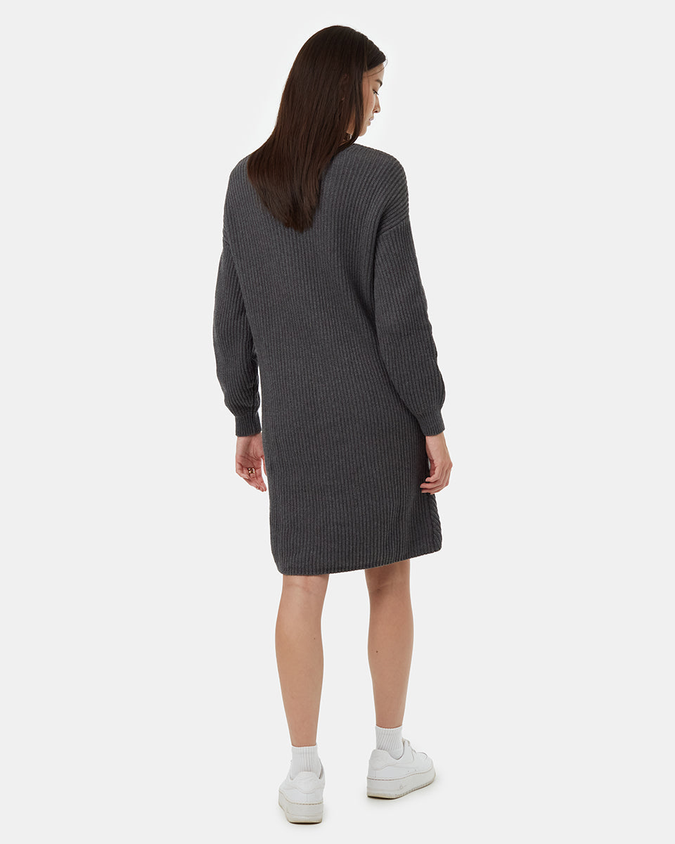 Tentree Women's Highline V-Neck Sweater Dress - Dark Grey Heather