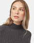 Tentree Women's Highline Rib Cropped Mock Neck - Dark Grey Heather