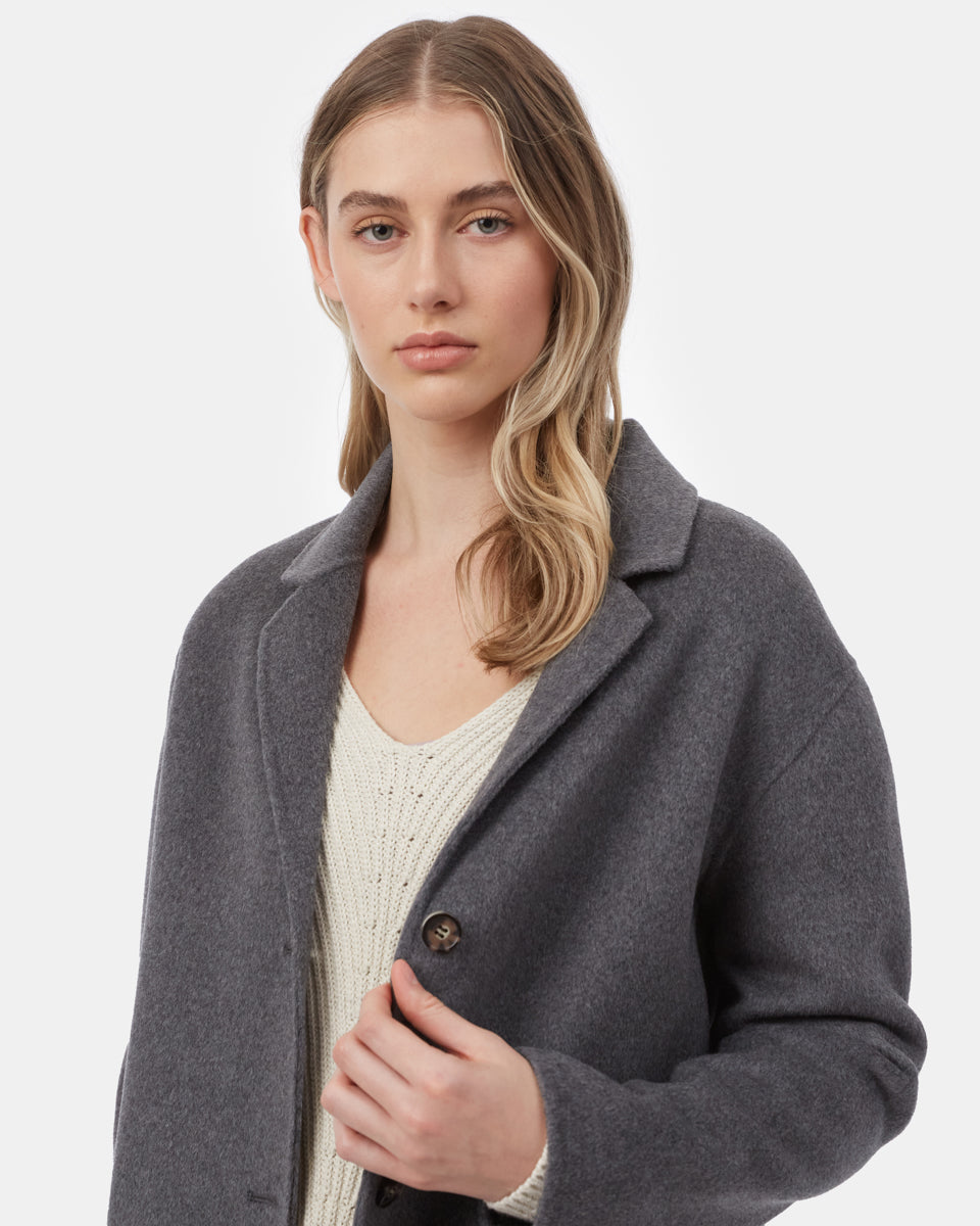 Tentree Women's Wool Longline Coat - Slate Grey
