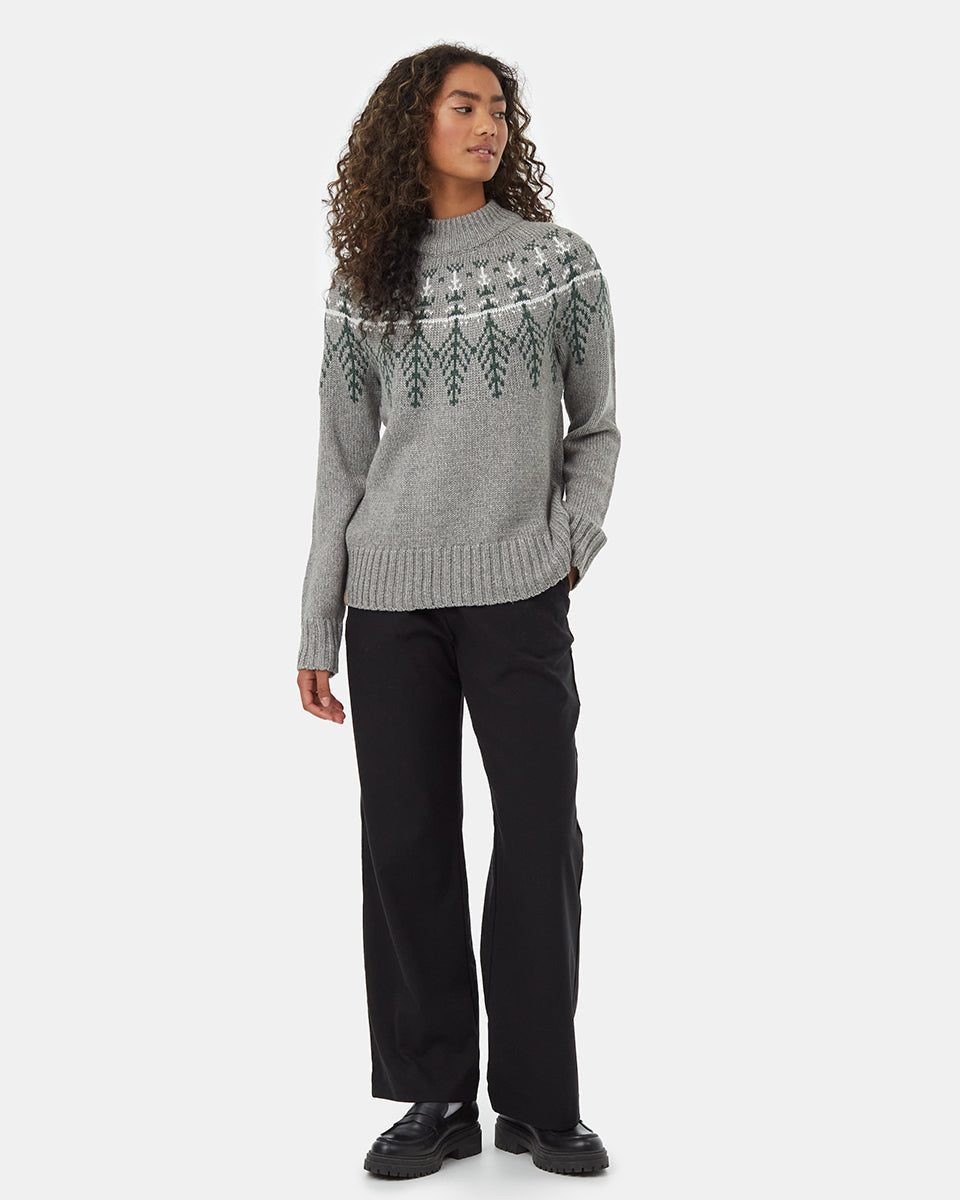 Tentree Women's Highline Wool Intarsia Sweater - Grey Heather Hunter Green