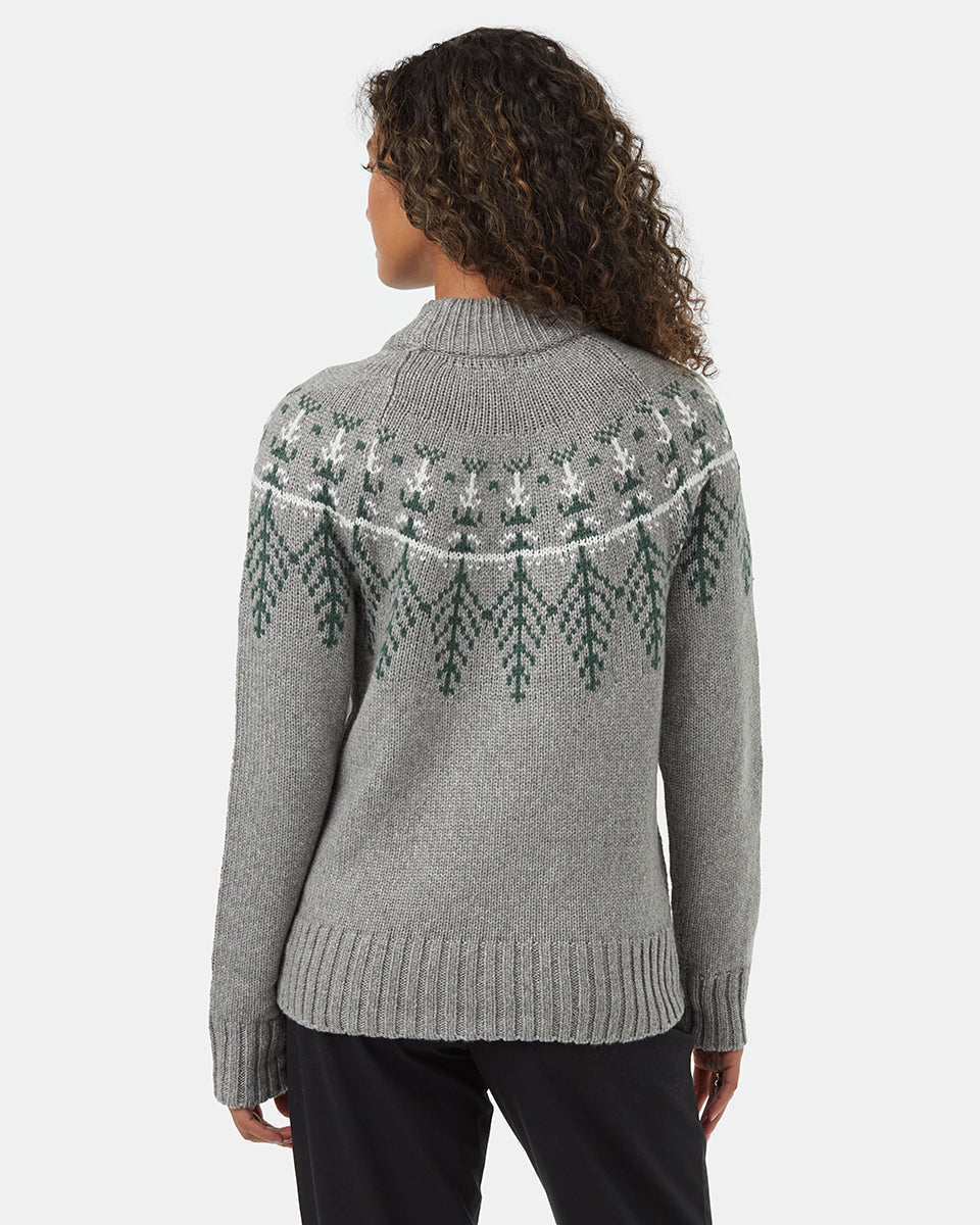 Tentree Women's Highline Wool Intarsia Sweater - Grey Heather Hunter Green