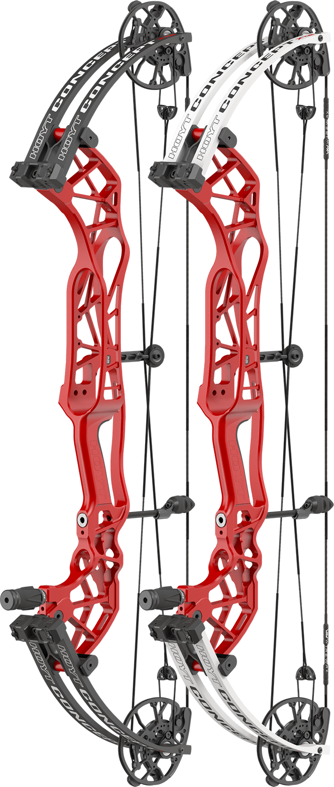 Hoyt Concept XTS 34 target bow in Red Flare with black and white limb finishes