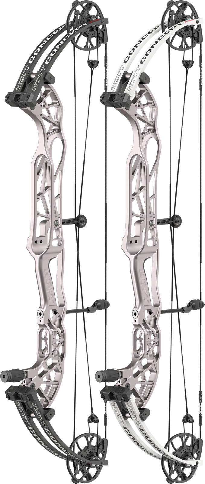Hoyt Concept XTS 37 target bow in Ti Silver with black and white limb finishes