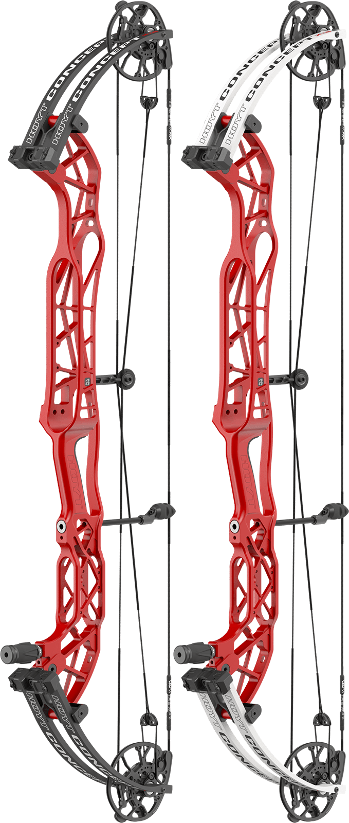 Hoyt Concept XTS 40 target bow in Red Flare with black and white limb finishes