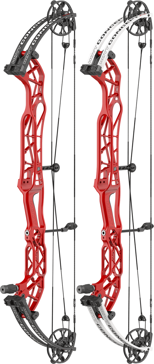 Hoyt Concept XTS 40 target bow in Red Flare with black and white limb finishes