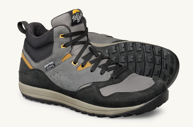 Lems Women's Trail Blazer Mid Waterproof in Knight Storm — pair and outsole view