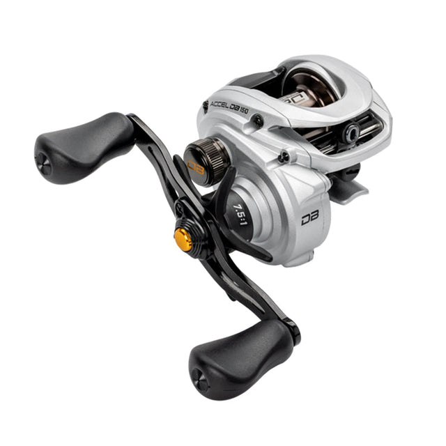 Silver Lew’s Accel DB 150 baitcast reel with Digital Brake dial and 7.5:1 marking