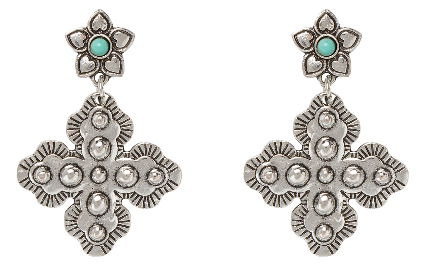 Amanda Blu Silver Southwestern Cross Drop Earrings — Silver / 1 inch