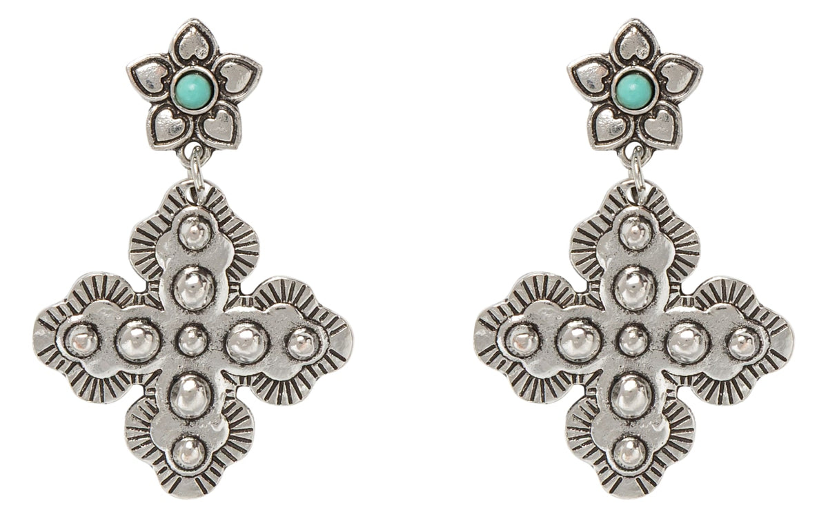 Amanda Blu Silver Southwestern Cross Drop Earrings — Silver / 1 inch
