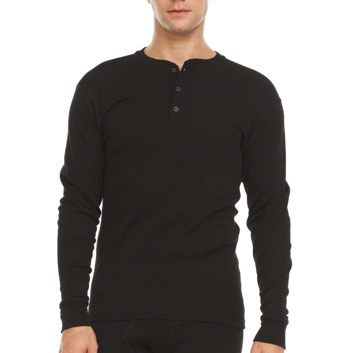 Midweight - Men's Long Sleeve Button Up 100% Merino Wool. Our best-selling Midweight fabric now as a long-sleeve henley. midlayer, front view