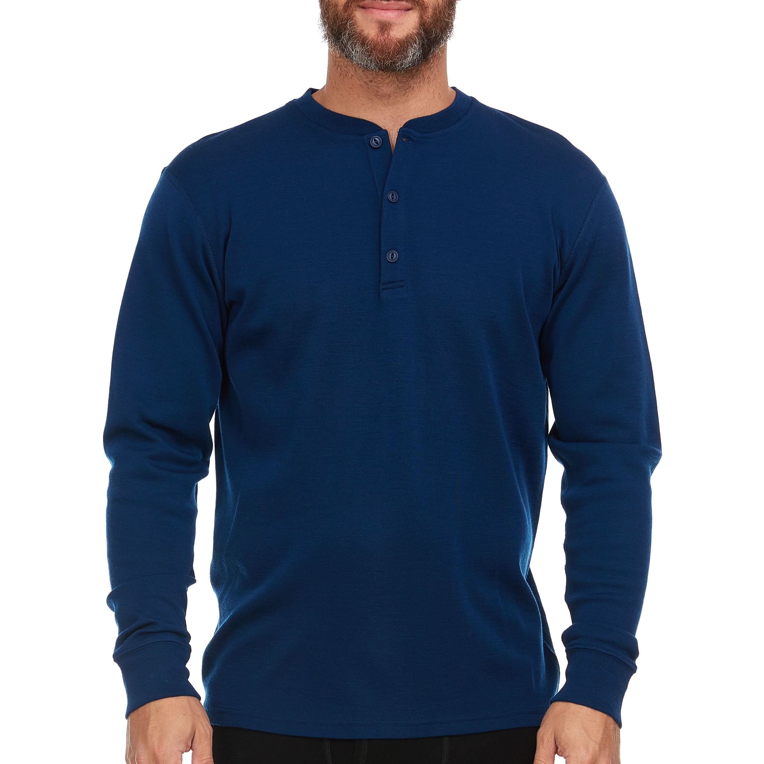 Midweight - Men's Long Sleeve Button Up 100% Merino Wool. Our best-selling Midweight fabric now as a long-sleeve henley. midlayer. View 1.
