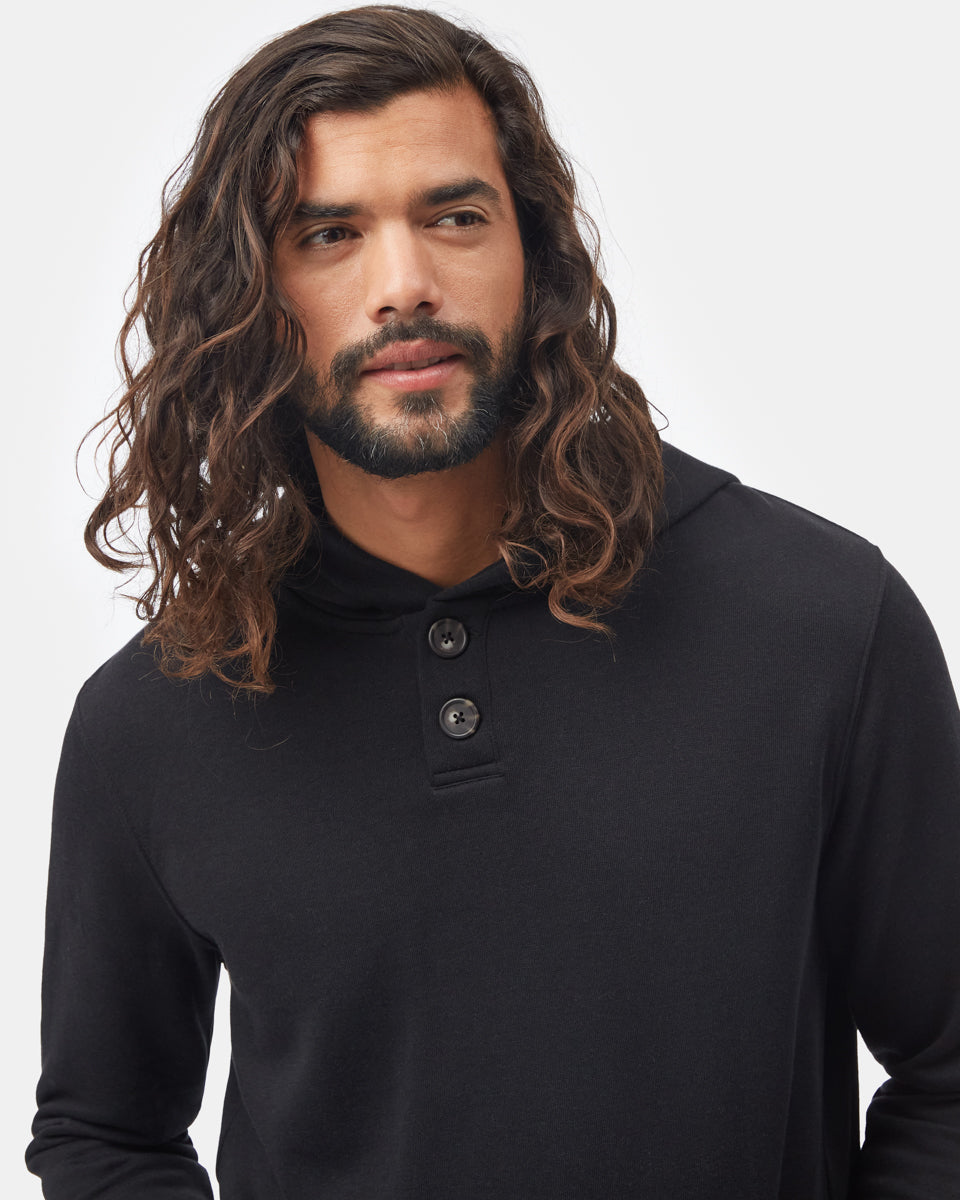Tentree Men's Treefleece 1/4 Button Hoodie - Meteorite Black